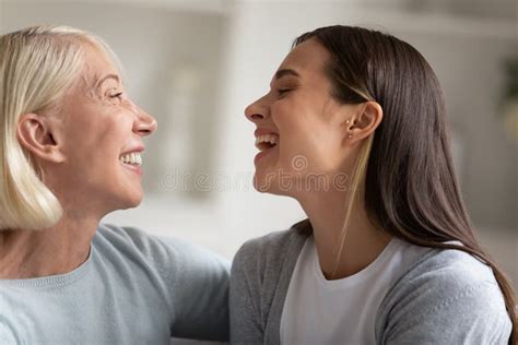 Overjoyed Mature Mom And Adult Daughter Have Fun At Home Stock Image Image Of Enjoy Mature