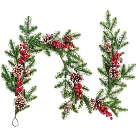Coolmade 51ft Artificial Christmas Pine Garland With Red Berry Branch