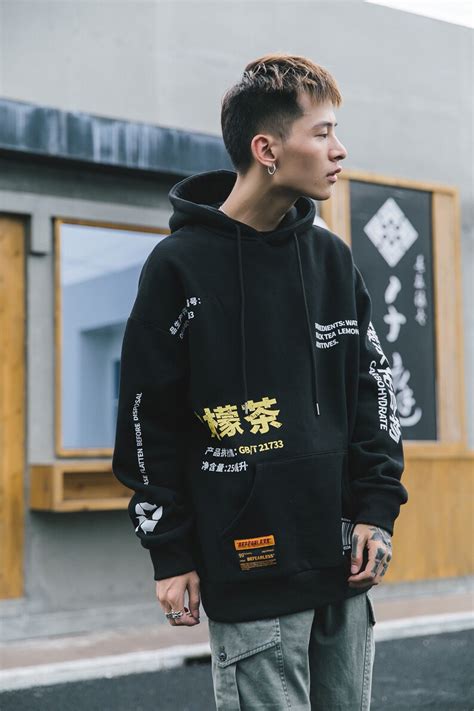 streetwear japanese kanji black hoodie urban pullover harajuku etsy