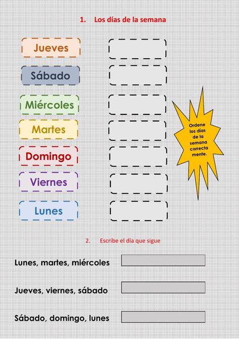 Los Días De La Semana Free Worksheet Interactive Language First Grade