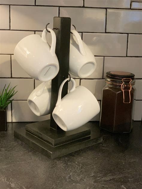 Coffee Mug Stand 4 Cup Holder Rustic Mug Holder Coffee Bar Etsy