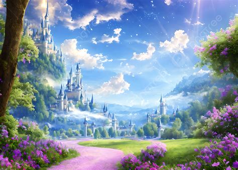 Fairytale World With Magnificent Castles Background Cartoon Castle