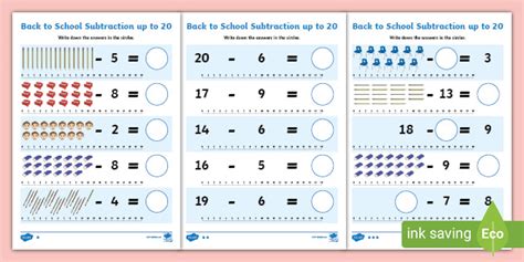 Printable Subtraction To 20 Worksheets Primary Teaching