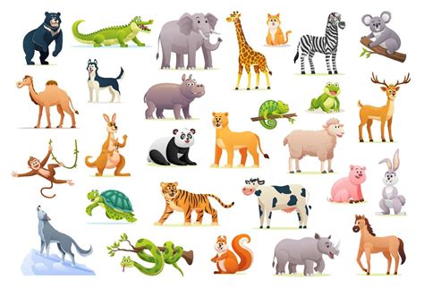 Set Of Cute Wild Animals In Cartoon Style 6696069 Vector Art At Vecteezy