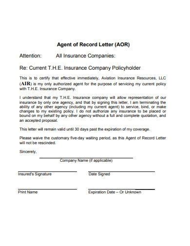 Whatever they call it they all break down into a few key elements. 11+ Agency of Record Letter Templates in Doc | PDF | Free ...