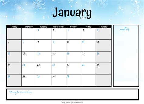 January Calendar Template Free Printable Super Busy Mum Northern