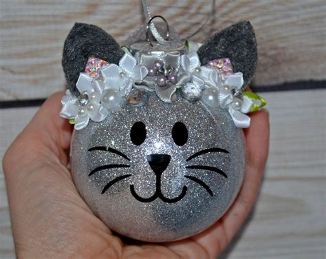 Personalized Christmas Ornament Cat Ornament Kitty Ornament Glitter Eyelash Stocking