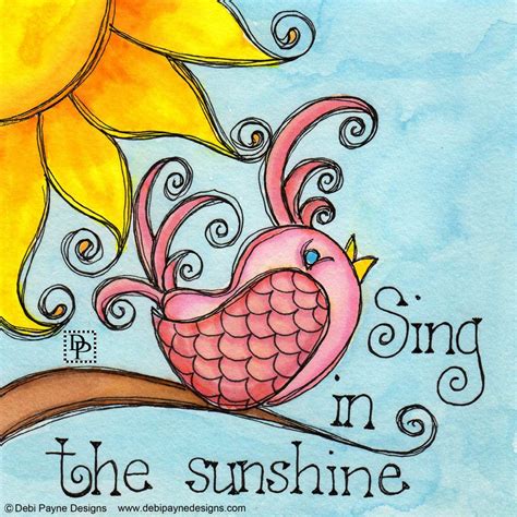 Whimsical Watercolor Painting With Hand Lettered Positive Saying Sing