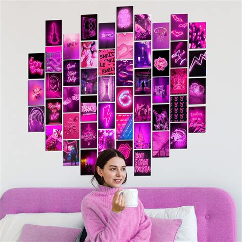 koll decor pink wall collage kit 50 set 4 x6 prints aesthetic wall images neon posters hot