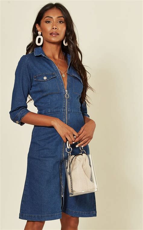 zip front denim dress sosandar silkfred denim dress silkfred dresses