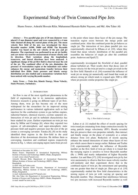 Pdf Experimental Study Of Twin Connected Pipe Jets