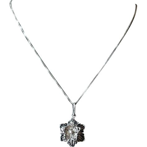 Vintage Sterling Silver Filigree Flower Pendant Necklace At Rubylane