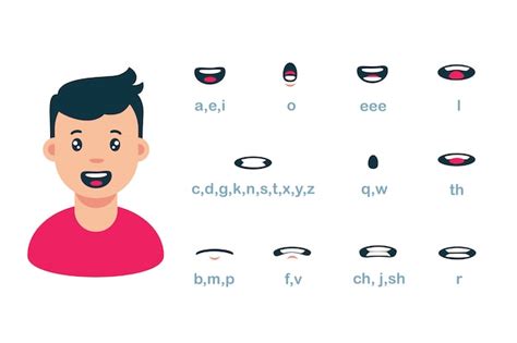 Cartoon Male Mouth Lip Sync Set Of Speech Animation Illustration