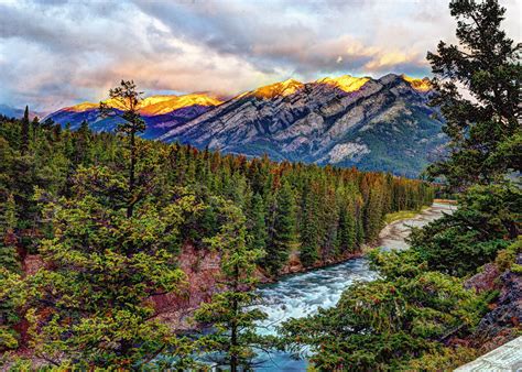 sunrise,-banff,-springs,-mountains,-river,-trees-wallpapers-hd-desktop-and-mobile-backgrounds