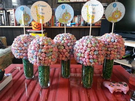 Lollipop Centerpieces For My Sons Sweet At One Birthday Theme