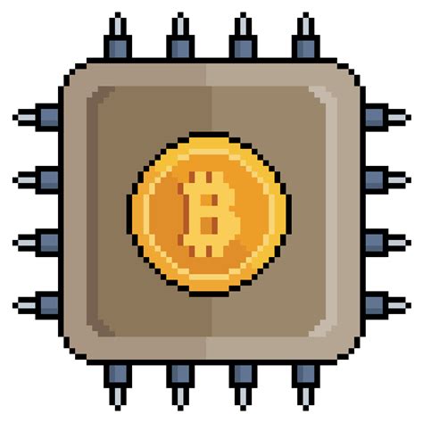 Pixel Art Bitcoin Processor Cryptocurrency Processing Vector Icon For