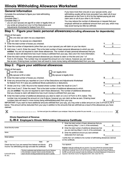 (b) use the multiple jobs worksheet on page 3 and enter the result in step 4(c) below for roughly accurate withholding; Form Il-W-4 - Illinois Withholding Allowance Worksheet ...