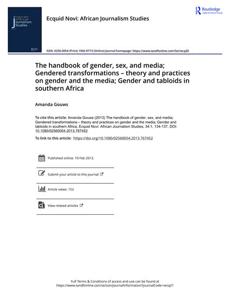pdf the handbook of gender sex and media gendered transformations theory and practices on