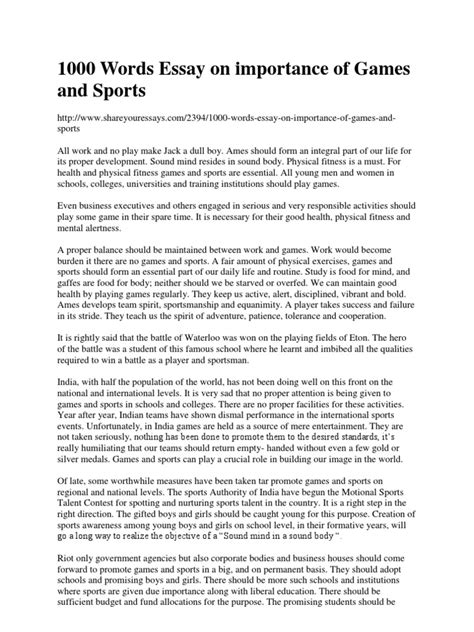 Importance Of Doing Sports Essay Importance Of Sports Essay Speech