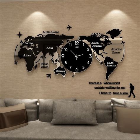 World Map Wall Clock Large Modern Design 3d Stickers Hanging Clock