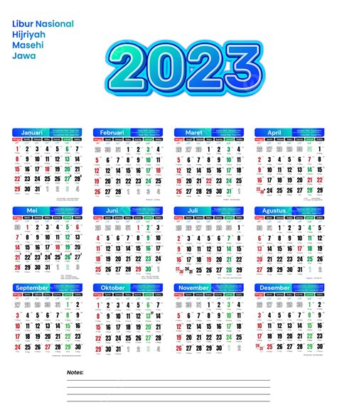 Kalender Tahun 2023 Dalam Warna Biru Laut Kalender 2023 Kalender