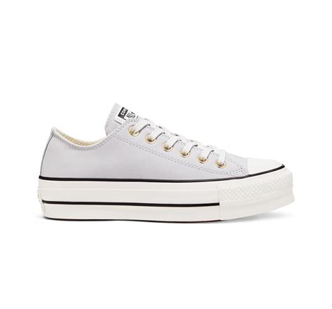 Converse Chuck Taylor All Star Leather Platform Low Top In Grey Gray