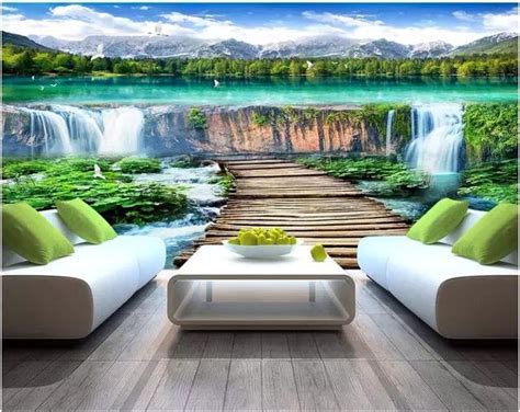 Custom Mural 3d Photo Wallpaper Mountain Water Lake Waterfall Painting