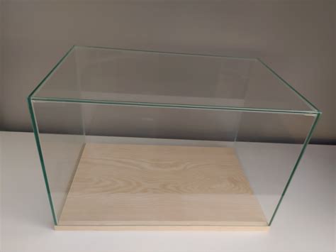 Clear Glass Display Case Showcase Box With Natural Wood