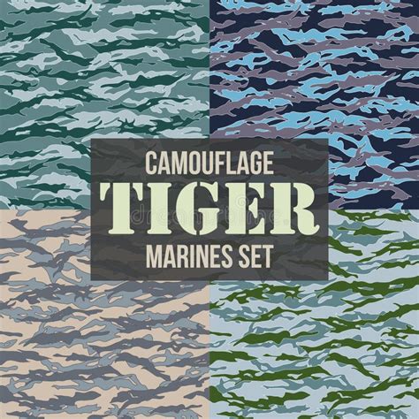 Tiger Stripe Camouflage Seamless Patterns Stock Vector Illustration