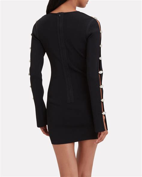 david koma crystal embellished slit sleeve mini dress in black lyst