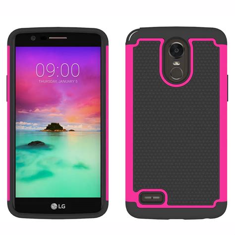 2 In 1 Heavy Duty Hybrid Armor Case Dual Layer Hard Pc Rubber Shockproof Cover For Lg Stylo 3