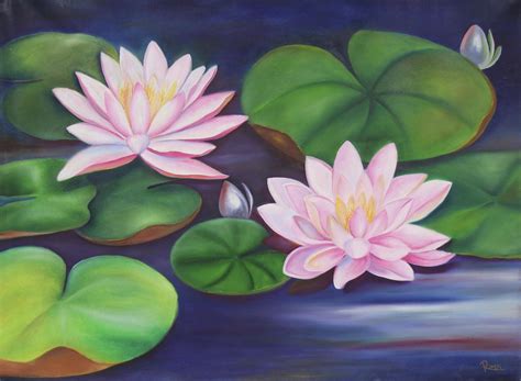 Signed Realist Painting Of Lotus Flowers From India Lotus Splendor Novica