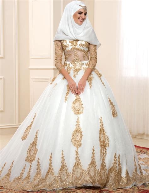 Vimans Beautiful Gold Lace Sleeves See Through A Line Dubai Islamic