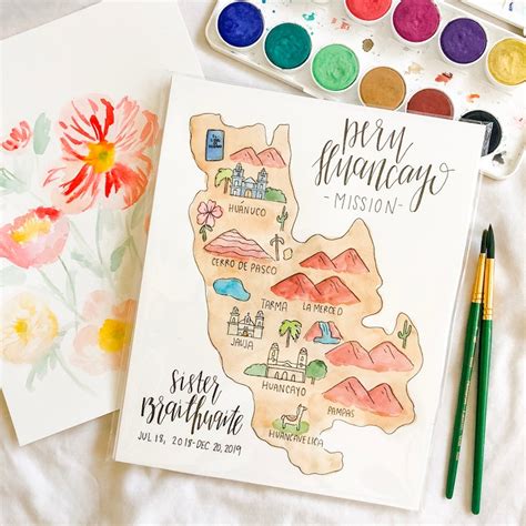 Watercolor Lds Mission Map Free Shipping Sister Missionary Etsy