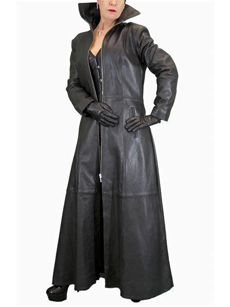 Ashwood Luxury Womens Long Gothic Leather Coat Red And Black Lining Tout Ensemble Leather