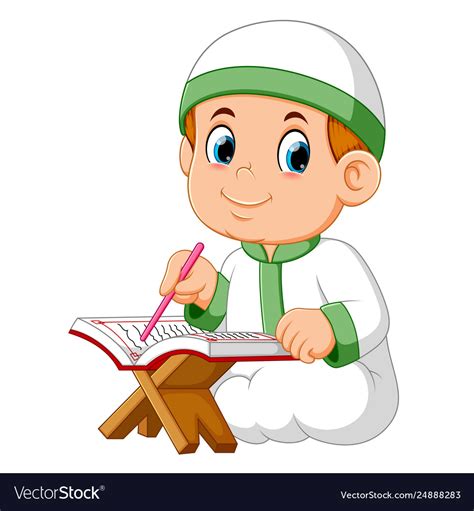 Boy Is Sitting And Reading Al Quran Royalty Free Vector