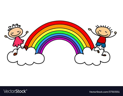 Rainbow Kids Cartoon Happy Kids Royalty Free Vector Image