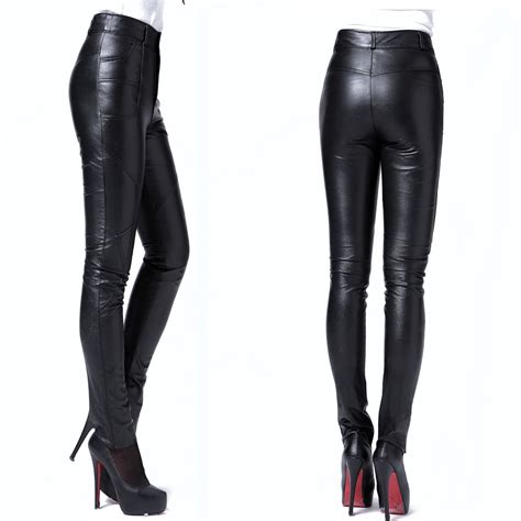 Womens Leather Pants Fashion Classic Skinny Motorcycle Pants High