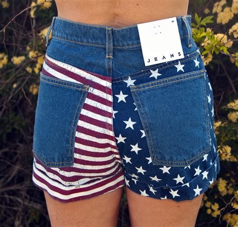 Nwt American Apparel Usa American Flag High Waisted Cuff Denim Shorts