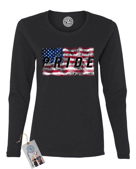 custom apparel r us american pride american flag usa womens long sleeve shirt black s