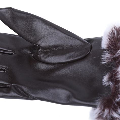 Buy 1 Pair Warm Elegant Faux Rabbit Fur Pu Leather Gloves For Women