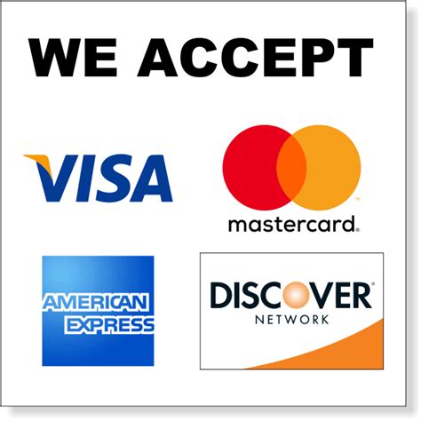 Credit card signs (72566) based on 4 customer reviews let your customers know which credit cards you accept before they reach the register. Square Credit Card Accepted Decal | 4" x 4" | Customsigns.com