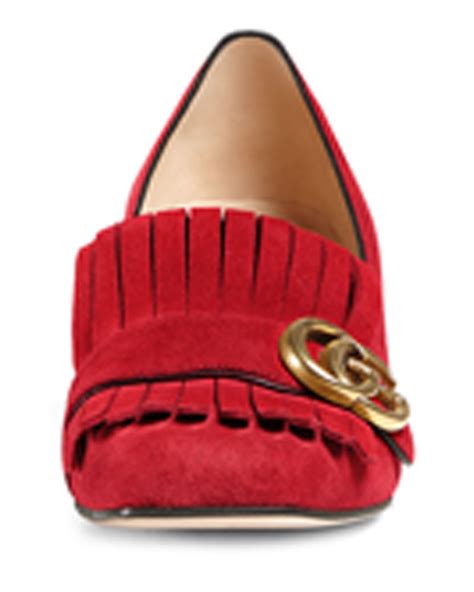 Gucci Marmont Fringe Suede 55mm Loafer Pump Red