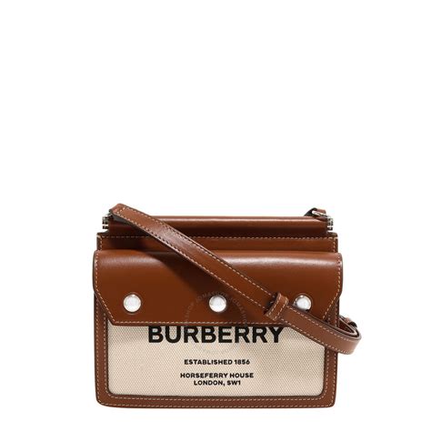 Burberry Mini Horseferry Print Leather And Canvas Title Bag In Natural
