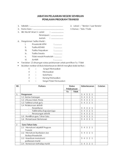 Docx Borang Penilaian Program Transisi Dokumen Tips