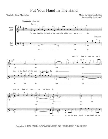 Put Your Hand In The Hand Free Music Sheet