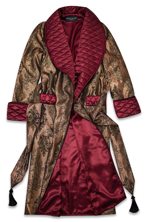 Mens Morning Robe Paisley Gold Burgundy Quilted Silk Dressing Etsy