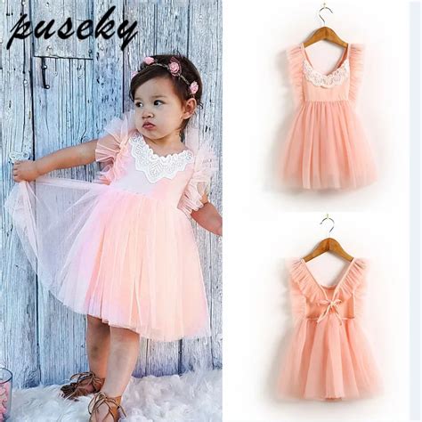 Puseky Infant Kid Girls Clothing Dress Floral Sleeveless Lace Tiered