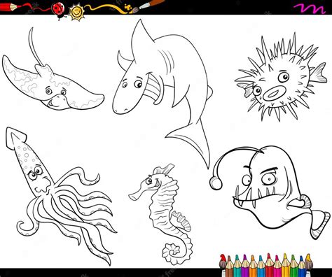 Premium Vector Sea Life Cartoon Coloring Page