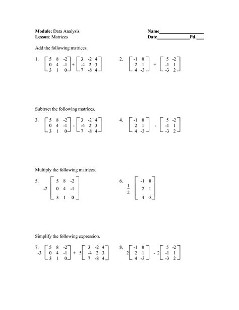 16 Best Images Of Matrix Algebra Worksheets Printable Matrix